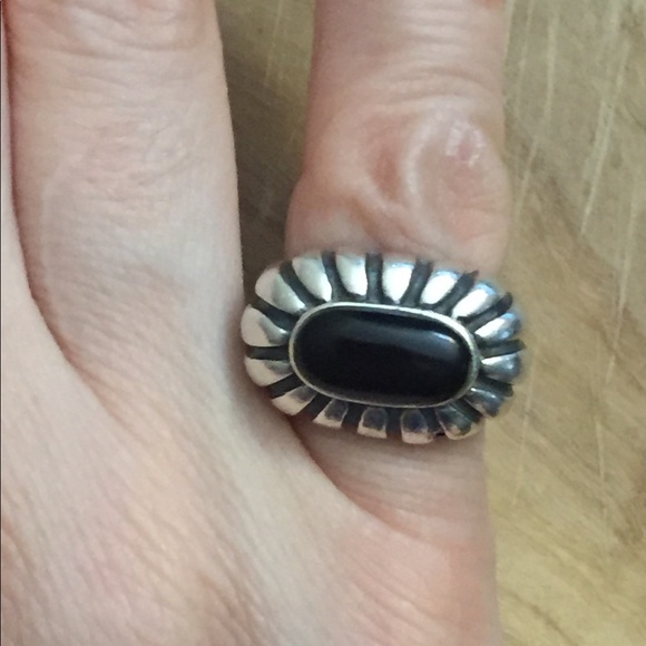 Vintage onyx 925 sterling silver ring signed SE - Picture 2 of 6